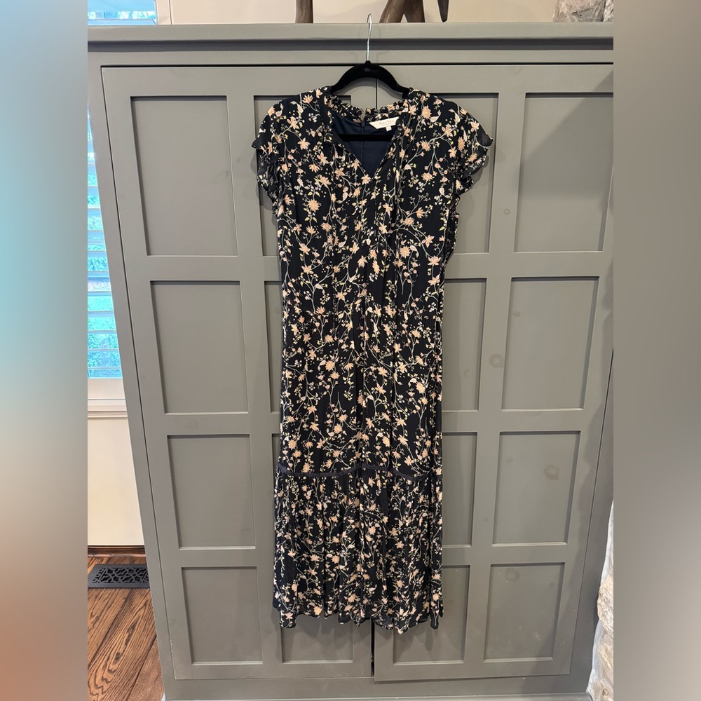 Part Two Floral Flutter Sleeve Black Dress